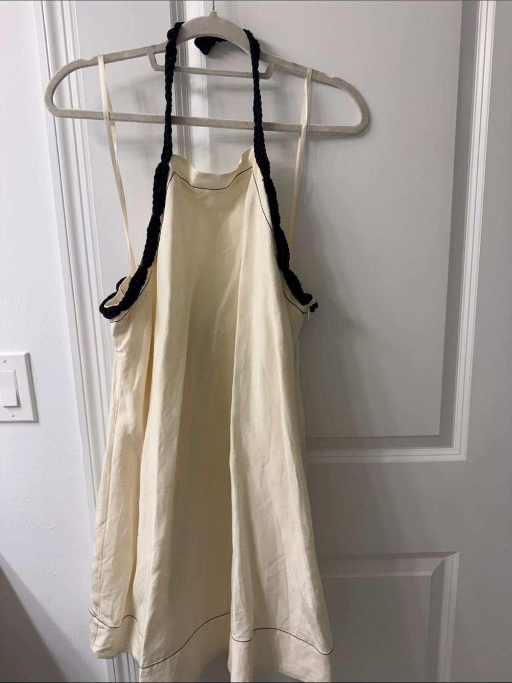 ANTONIO MELANI Cream Halter Dress with Black Braided Straps